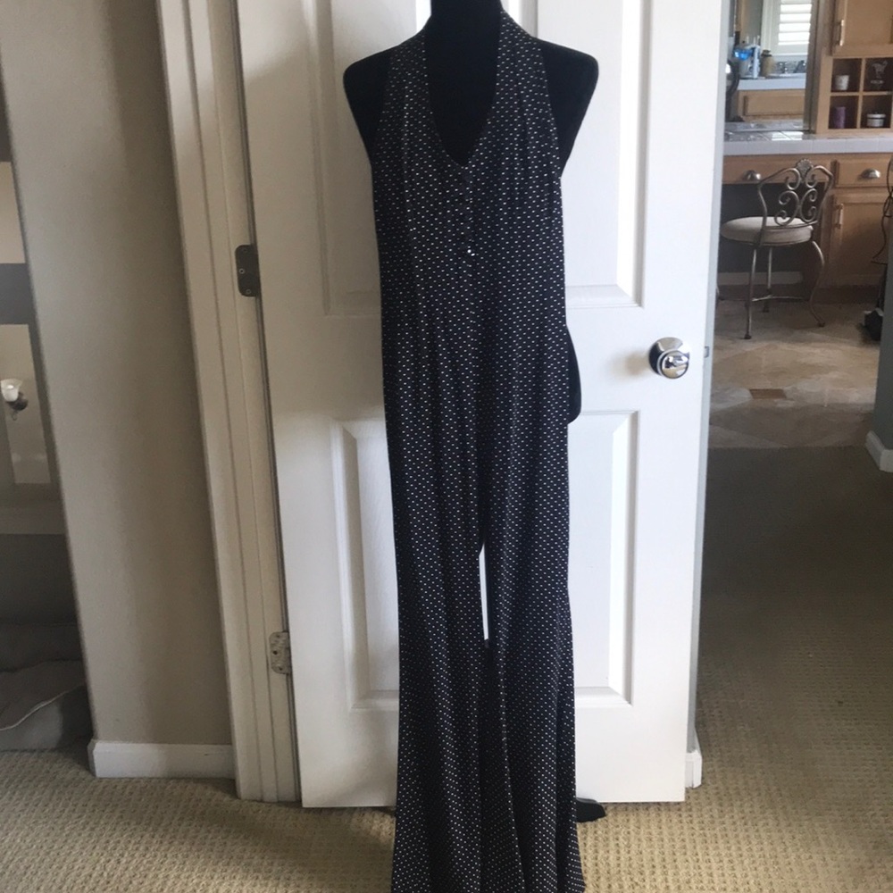 Retro black with white polka dot backless jumpsuit